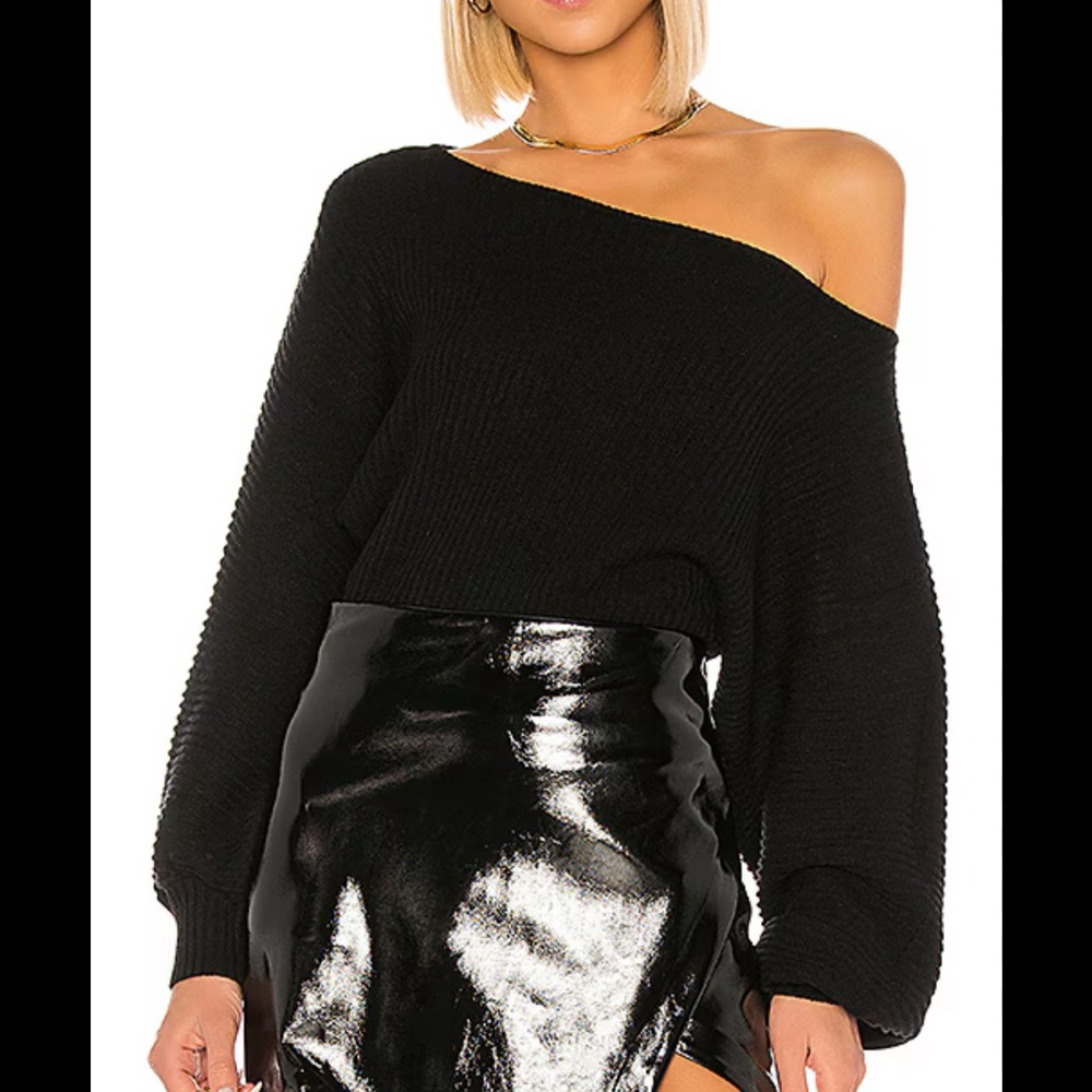 L'Academie Black Ribbed Crew Neck Sweater